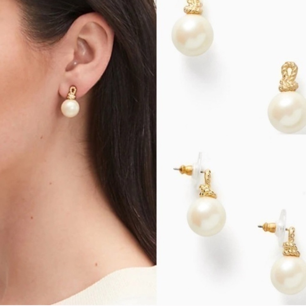 Kate Spade Gold Tone Pearl Sailor's Knot Drop Earrings